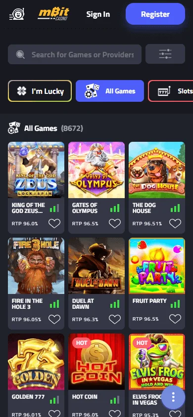 mBit Casino games experience on a mobile phone