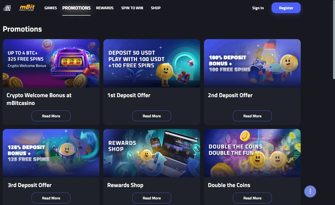 mBit Casino promotions experience on desktop