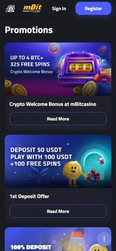 mBit Casino promotions experience on a mobile phone